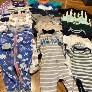 15 Assorted onesies & Sleepers boy themed.  Carter, Old Navy & many more 0-6mths
